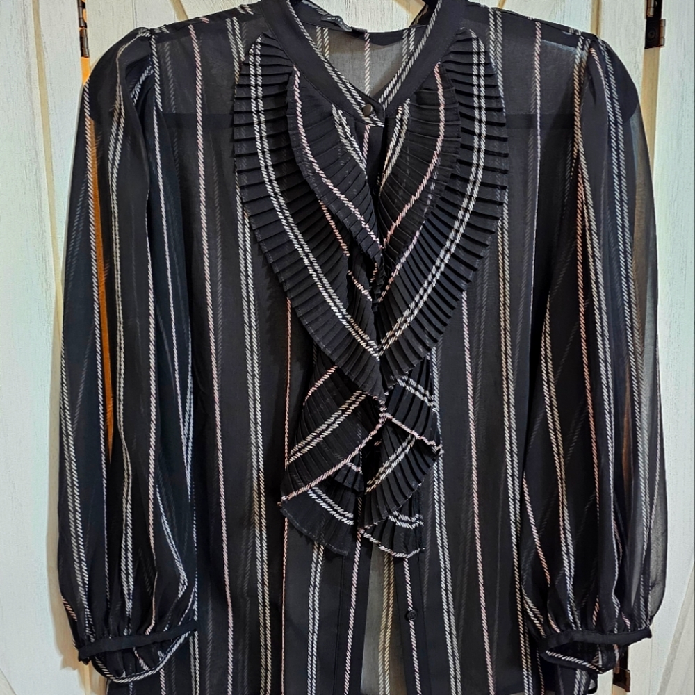 WHBM Sheer Black Pinstripe Blouse in size Medium